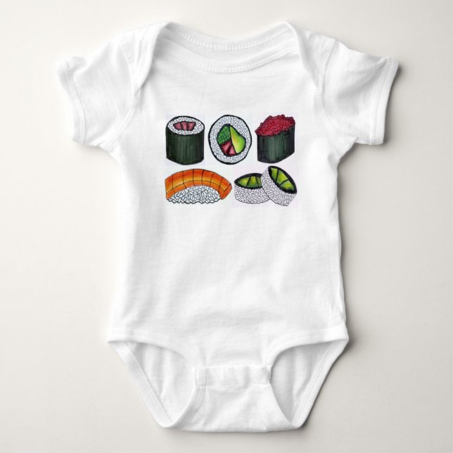 Japanese Food Sushi California Roll Nigiri Foodie Baby Bodysuit (Front)