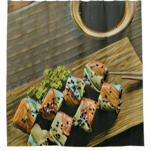 Japanese food sushi lover shower curtain