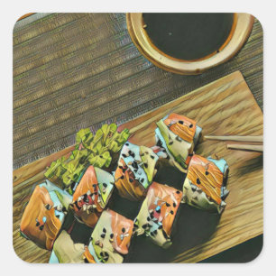 Japanese food sushi lover square sticker