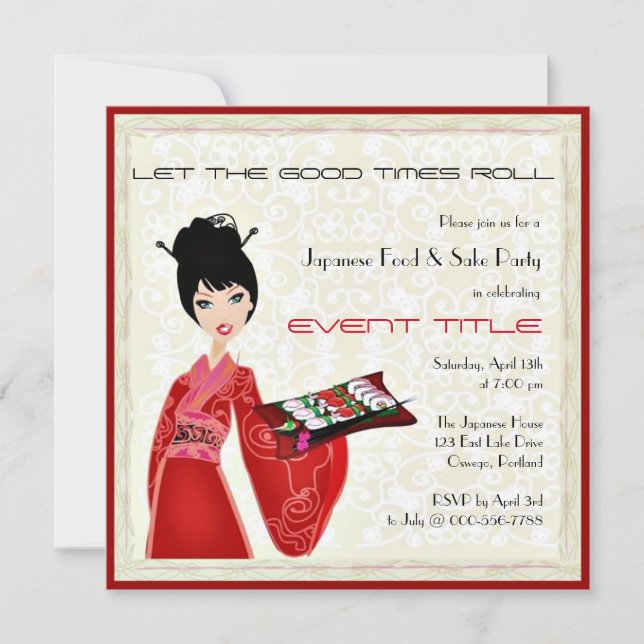 Japanese Food Sushi Party Custom Invitation (Front)
