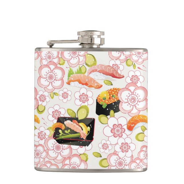 Japanese Food: Sushi Pattern 2 Hip Flask (Front)