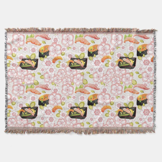 Japanese Food: Sushi Pattern 2 Throw Blanket (Front)
