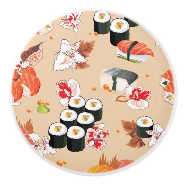 Japanese Food: Sushi Pattern 3 Ceramic Knob (Front)