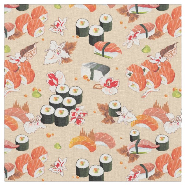 Japanese Food: Sushi Pattern 3 Fabric (Close Up)