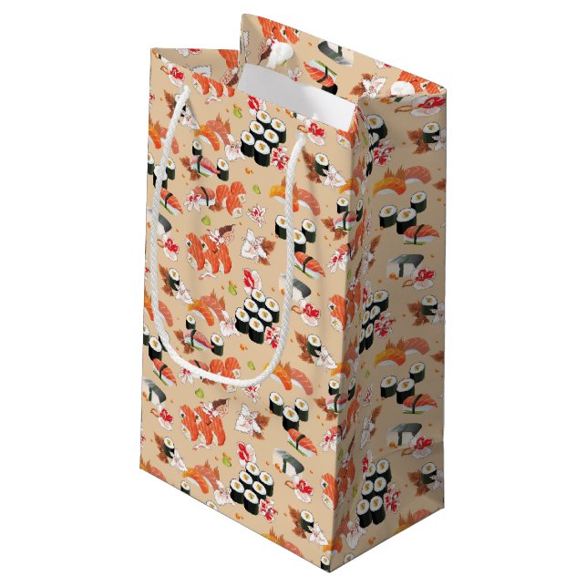 Japanese Food: Sushi Pattern 3 Small Gift Bag (Back Angled)