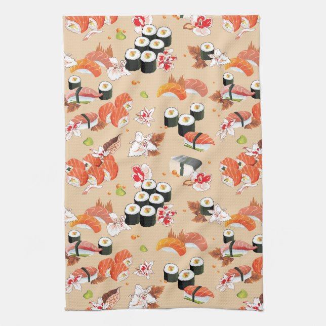 Japanese Food: Sushi Pattern 3 Tea Towel (Vertical)