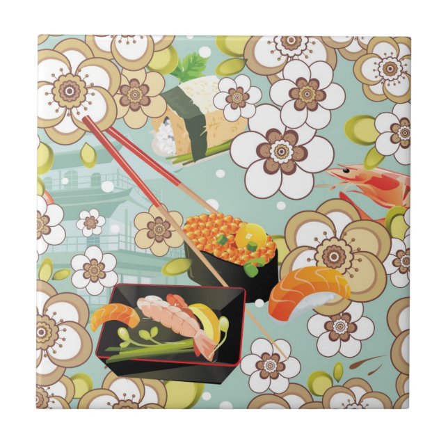 Japanese Food: Sushi Pattern 4 Ceramic Tile (Front)