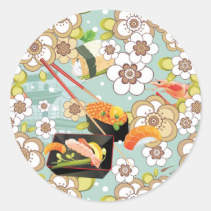 Japanese Food: Sushi Pattern 4 Classic Round Sticker