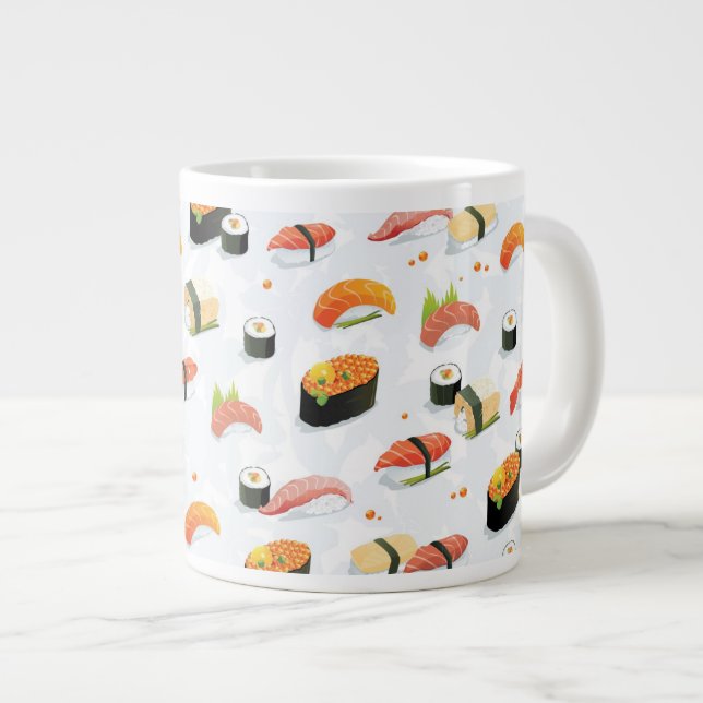 Japanese Food: Sushi Pattern Large Coffee Mug (Front Right)