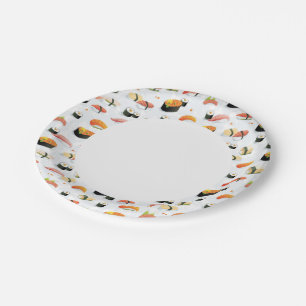 Japanese Food: Sushi Pattern Paper Plate