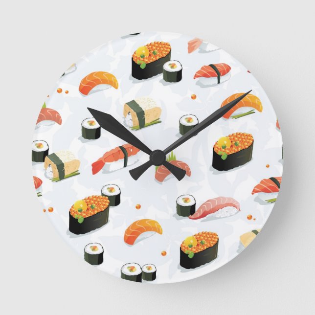 Japanese Food: Sushi Pattern Round Clock (Front)