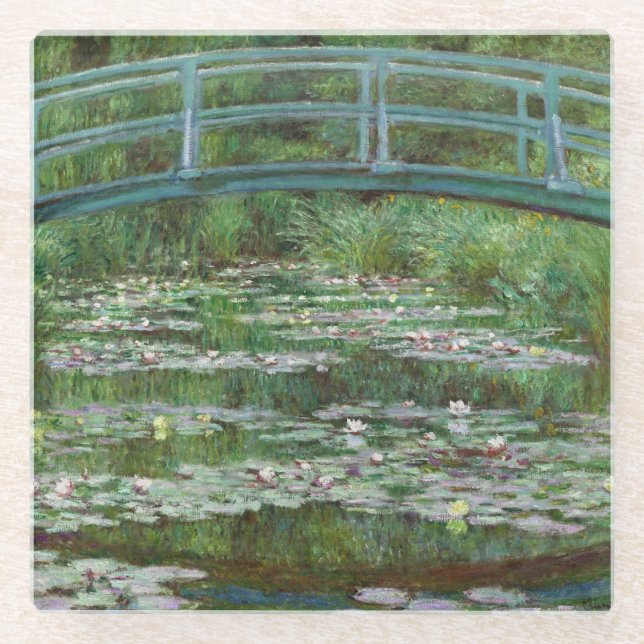 Japanese Footbridge Claude Monet French Art Glass Coaster (Front)