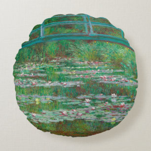 Japanese Footbridge Claude Monet Impressionist Round Cushion