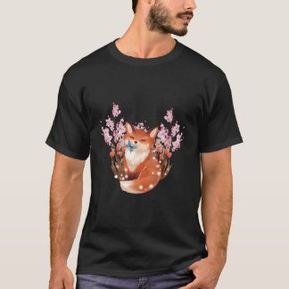 Japanese Fox Cherry Blossom Flower Sakura T-Shirt