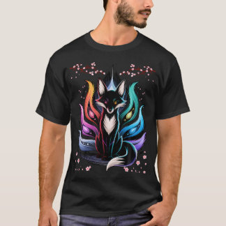 Japanese Fox Kitsune Seven Elements Cherry Flower T-Shirt