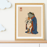 Japanese Frog Cat Illustration | Ukiyoe Style Anim