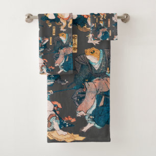 Japanese Frog ukiyo-e Froggies Bath Towel Set