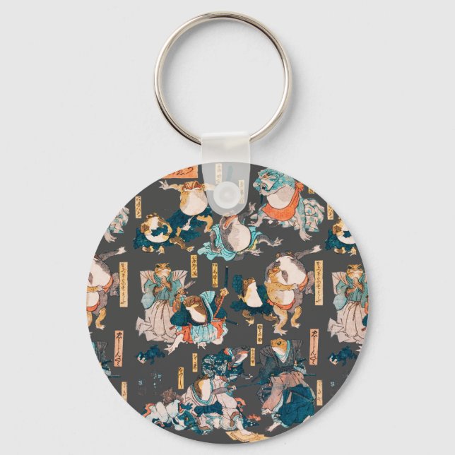 Japanese Frog ukiyo-e Froggies Key Ring (Front)