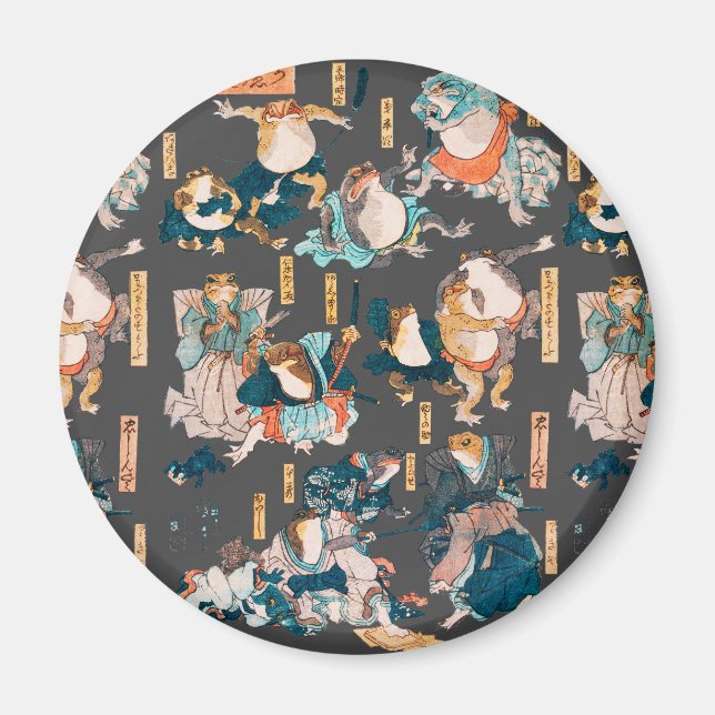 Japanese Frog ukiyo-e Froggies Magnet (Front)