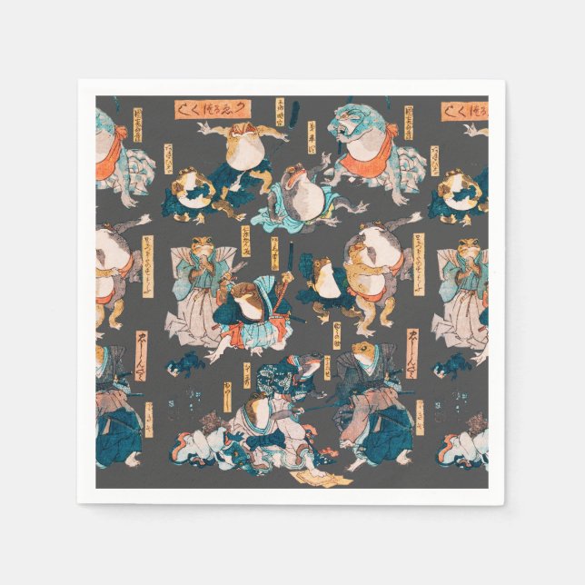 Japanese Frog ukiyo-e Froggies Napkin (Front)