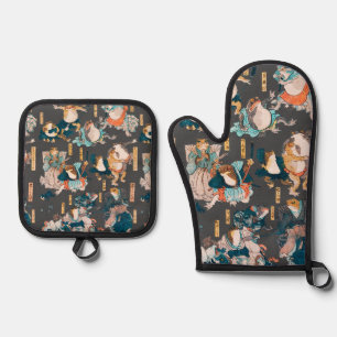 Japanese Frog ukiyo-e Froggies Oven Mitt & Pot Holder Set
