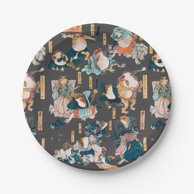 Japanese Frog ukiyo-e Froggies Paper Plate (Front)