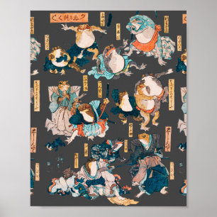 Japanese Frog ukiyo-e Froggies Poster