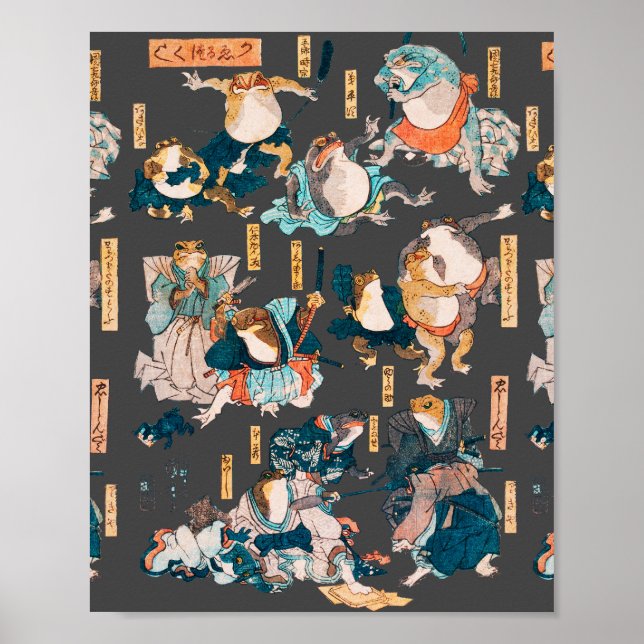 Japanese Frog ukiyo-e Froggies Poster (Front)