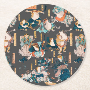 Japanese Frog ukiyo-e Froggies Round Paper Coaster