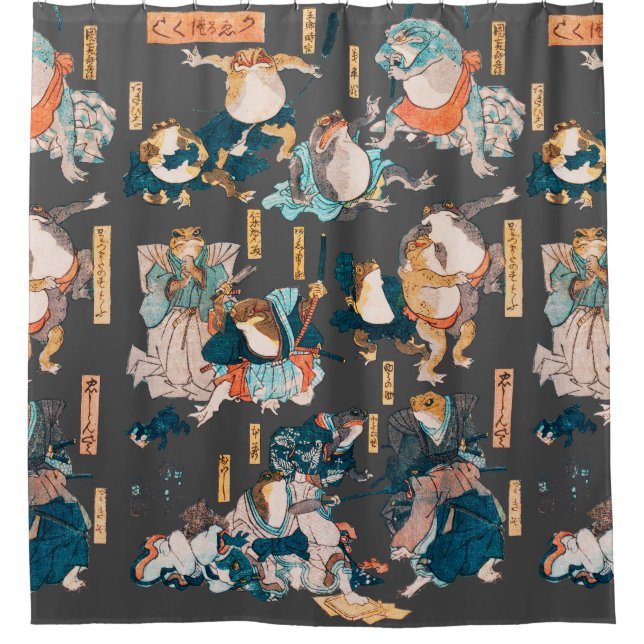 Japanese Frog ukiyo-e Froggies Shower Curtain (Front)
