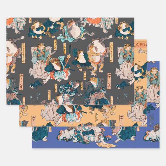 Japanese Frog ukiyo-e Froggies Wrapping Paper Sheet (Set)