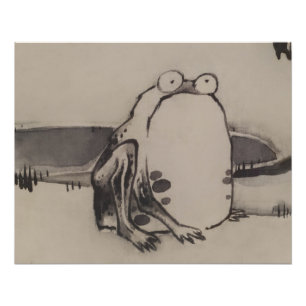 Japanese Frog Woodblock art Vegetables & Insects Poster