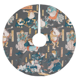 Japanese Frog Woodblock Print Kuniyoshi Ukiyo-e Brushed Polyester Tree Skirt