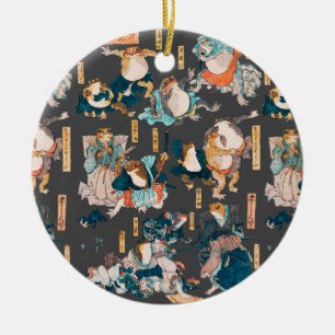Japanese Frog Woodblock Print Kuniyoshi Ukiyo-e Ceramic Ornament