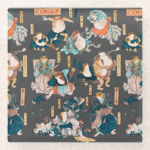 Japanese Frog Woodblock Print Kuniyoshi Ukiyo-e Glass Coaster