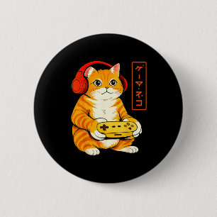 Japanese Gamer Cat Funny Vintage Gaming Gifts Men 6 Cm Round Badge