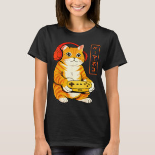 Japanese Gamer Cat Funny Vintage Gaming Gifts Men T-Shirt