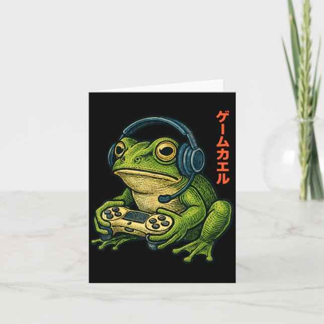Japanese Gamer Frog Art Men Women Boys Funny Vinta Card (Front)