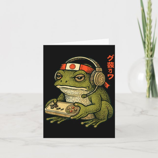 Japanese Gamer Frog Art Men Women Boys Funny Vinta Card (Front)
