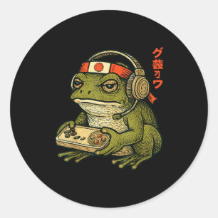 Japanese Gamer Frog Art Men Women Boys Funny Vinta Classic Round Sticker
