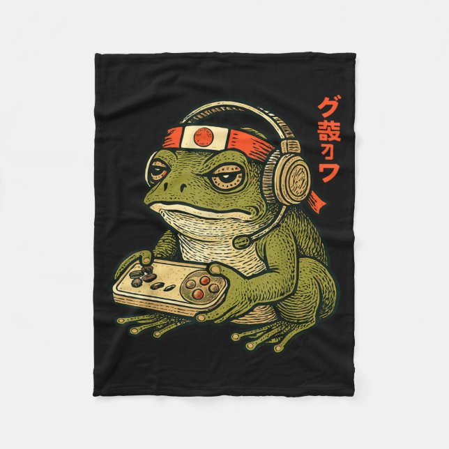 Japanese Gamer Frog Art Men Women Boys Funny Vinta Fleece Blanket (Front)