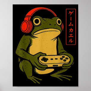 Japanese Gamer Frog Art Men Women Boys Funny Vinta Poster