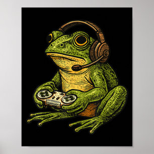Japanese Gamer Frog Art Men Women Boys Funny Vinta Poster