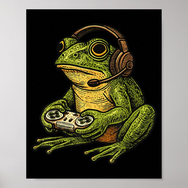 Japanese Gamer Frog Art Men Women Boys Funny Vinta Poster (Front)