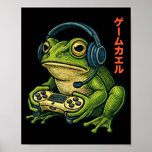 Japanese Gamer Frog Art Men Women Boys Funny Vinta Poster (Front)