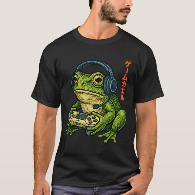 Japanese Gamer Frog Art Men Women Boys Funny Vinta T-Shirt (Front)