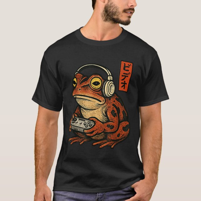 Japanese Gamer Frog Art Men Women Boys Funny Vinta T-Shirt (Front)
