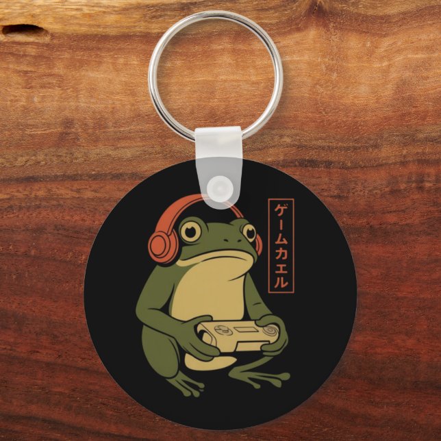 Japanese Gamer Frog Funny Vintage Gaming  Key Ring (Front)
