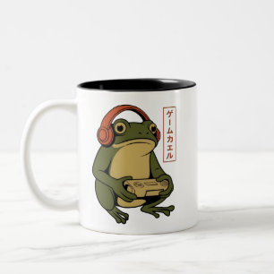 Japanese Gamer Frog Funny Vintage Gaming  Two-Tone Coffee Mug