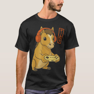 Japanese Gamer Horse Art Men Women Boy Funny Vinta T-Shirt